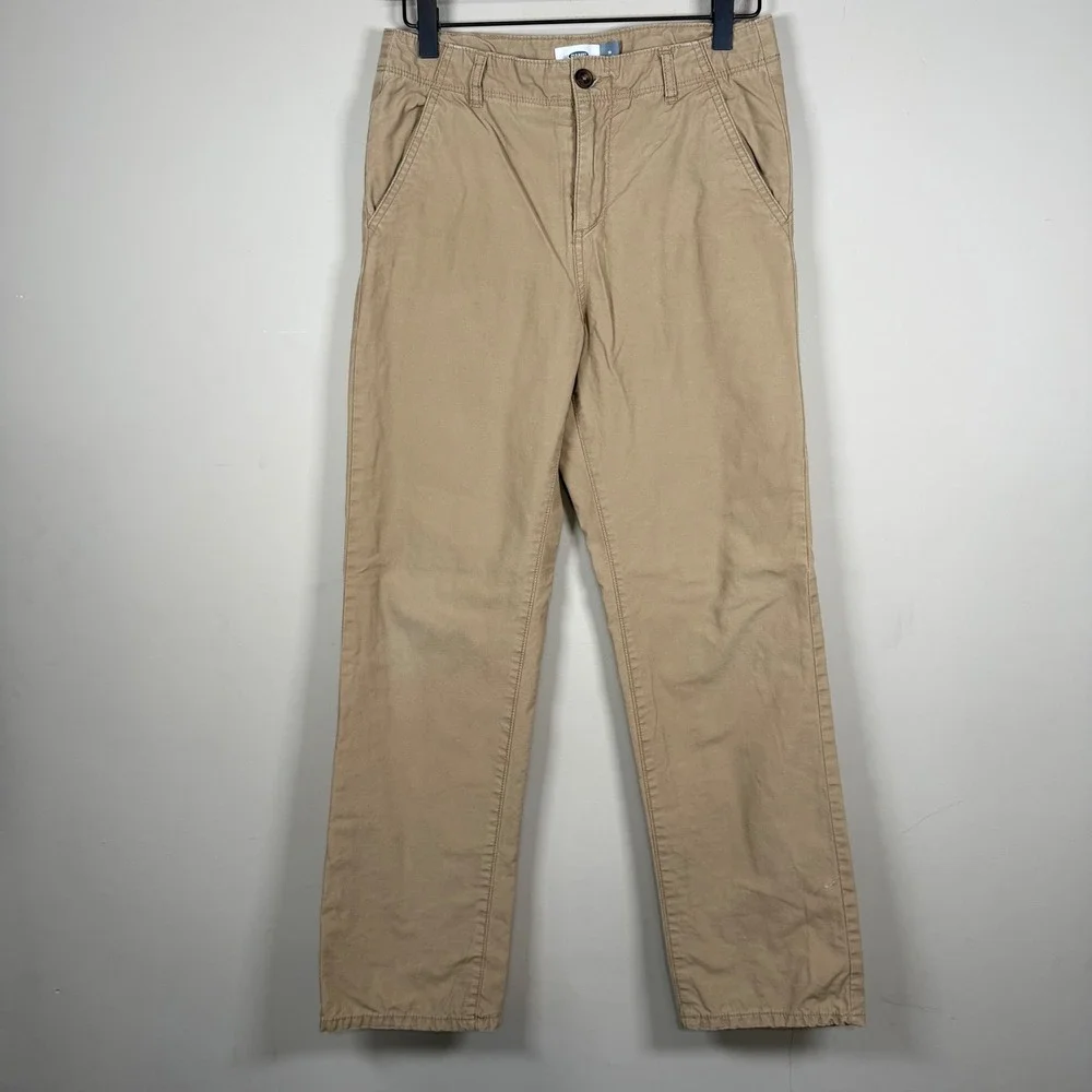 Old Navy Khaki Chino Flat Front Straight Leg Buffalo Check Lined Pants Size 14